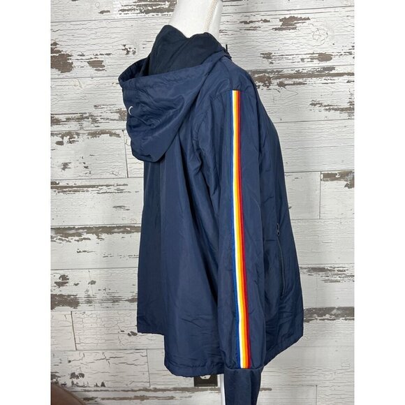 ZYIA ACTIVE Navy Rainbow Bomber Hooded Windbreaker Jacket XL NWOT - Picture 3 of 7